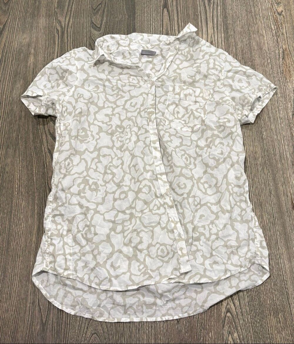Columbia Women's Floral Short Sleeve 100% Cotton Button Up Shirt White Size XL
